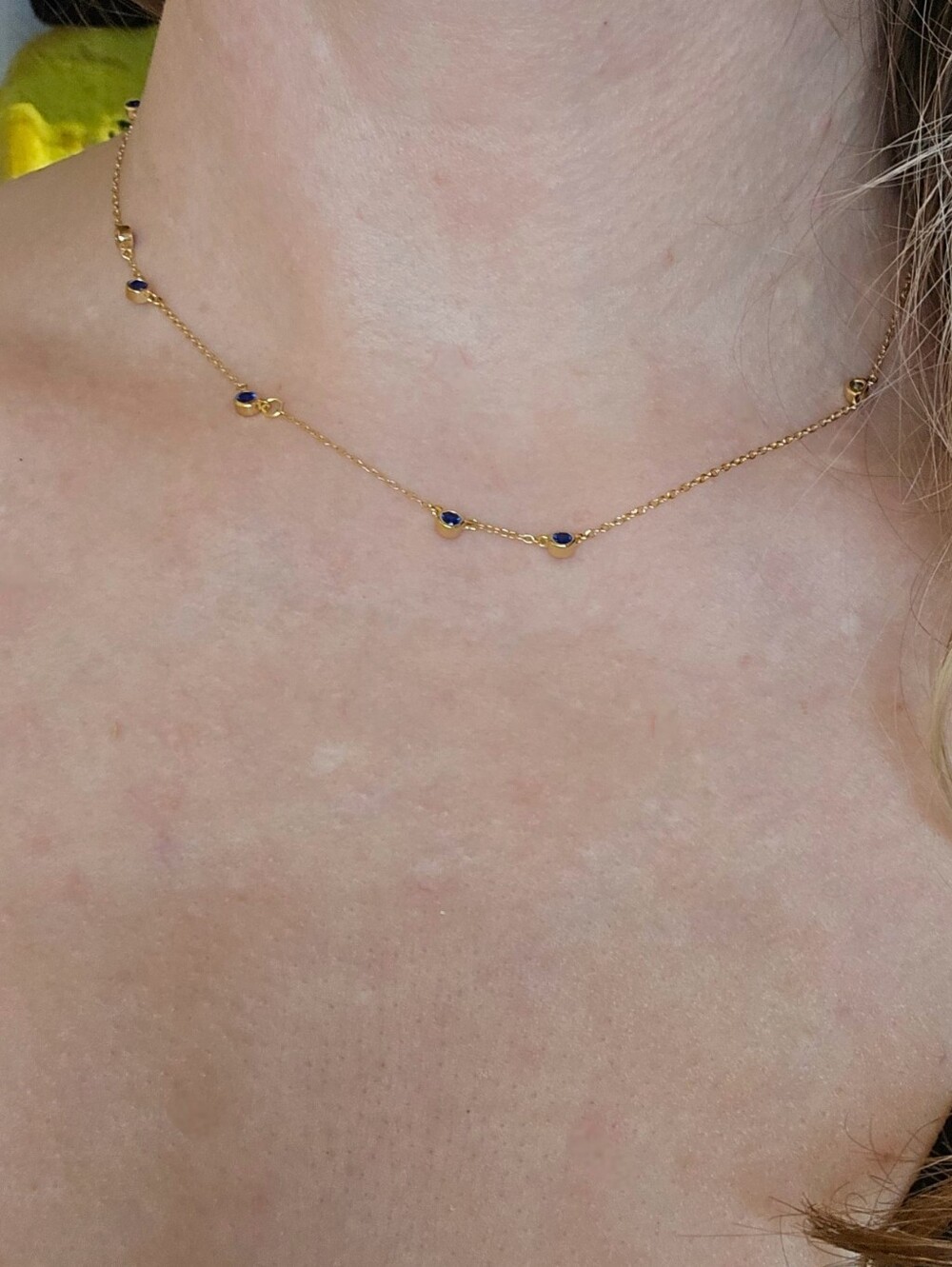Madewell Gold Demi-Fine Sapphire Choker Necklace Dainty Chain 16" CZ Sparkle - Picture 5 of 10